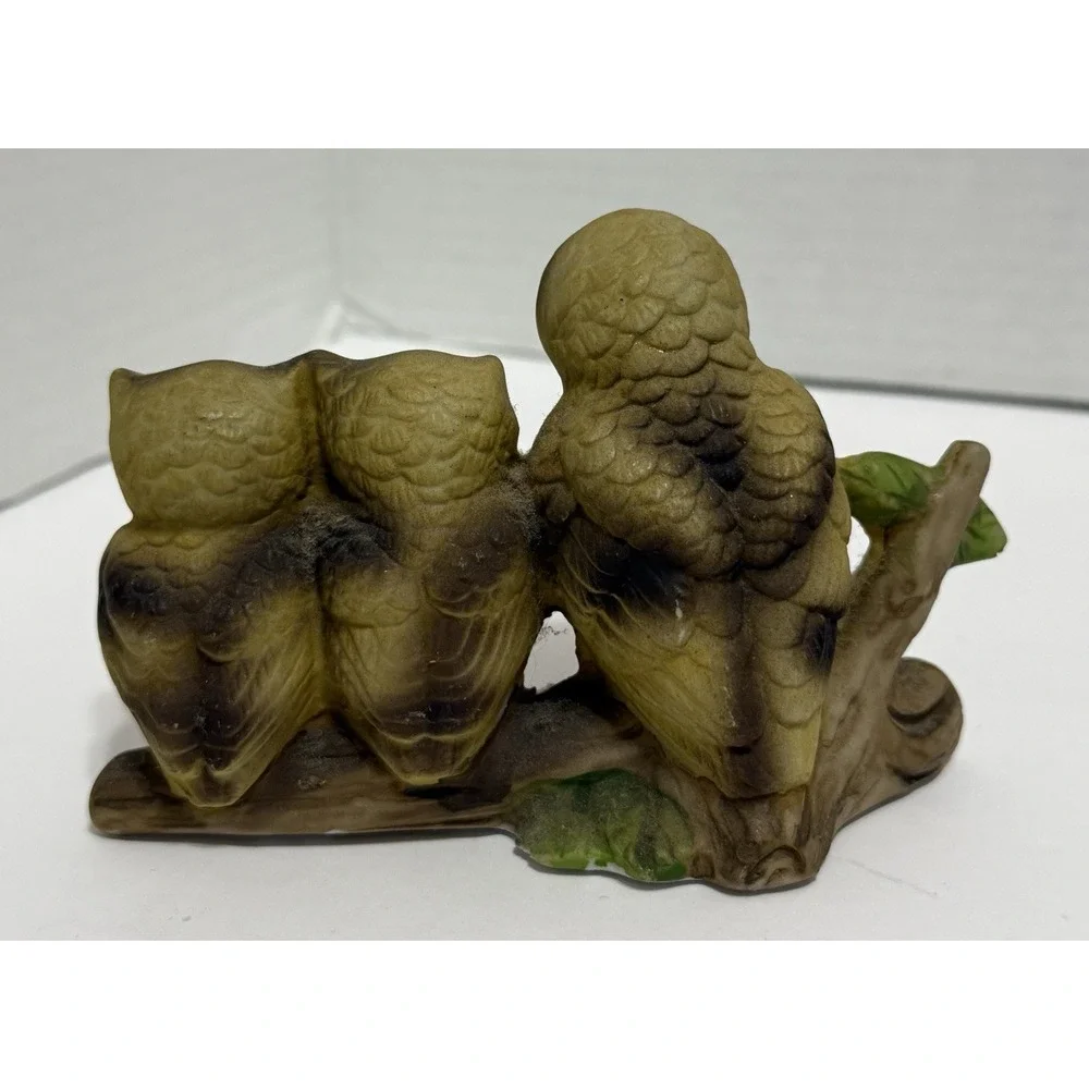 Vintage Owl Family Figurine | Rustic Woodland Shelf Decor | Estate Find